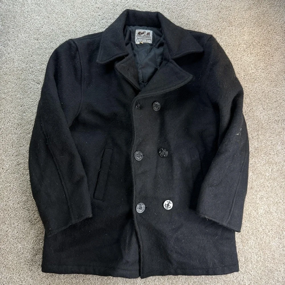 Vintage Sportsman's Guide Coat Mens 44 Black Wool Pea Lined USA Workwear Winter